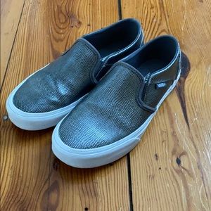 Vans textured metallic silver slip ons size 6.5